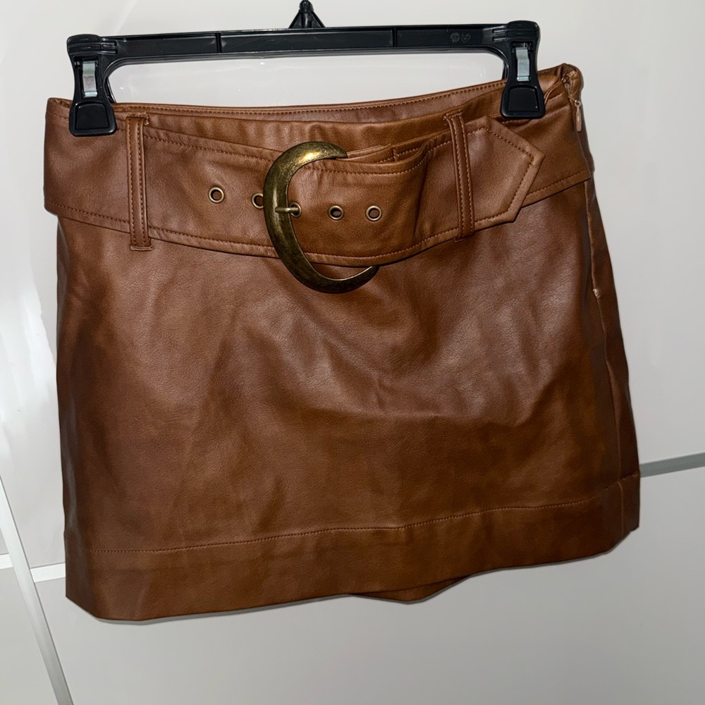 Show Me Your MuMu Brown Mini Skirt with Gold Accent